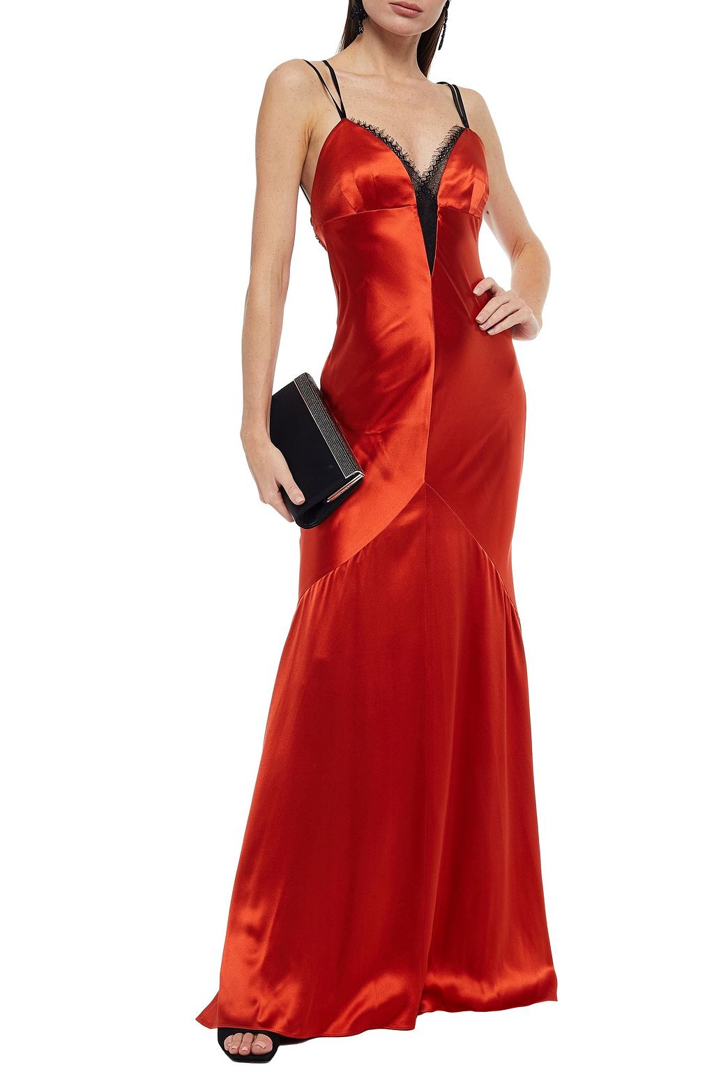 AMANDA WAKELEY Lace-trimmed silk-satin crepe maxi slip dress