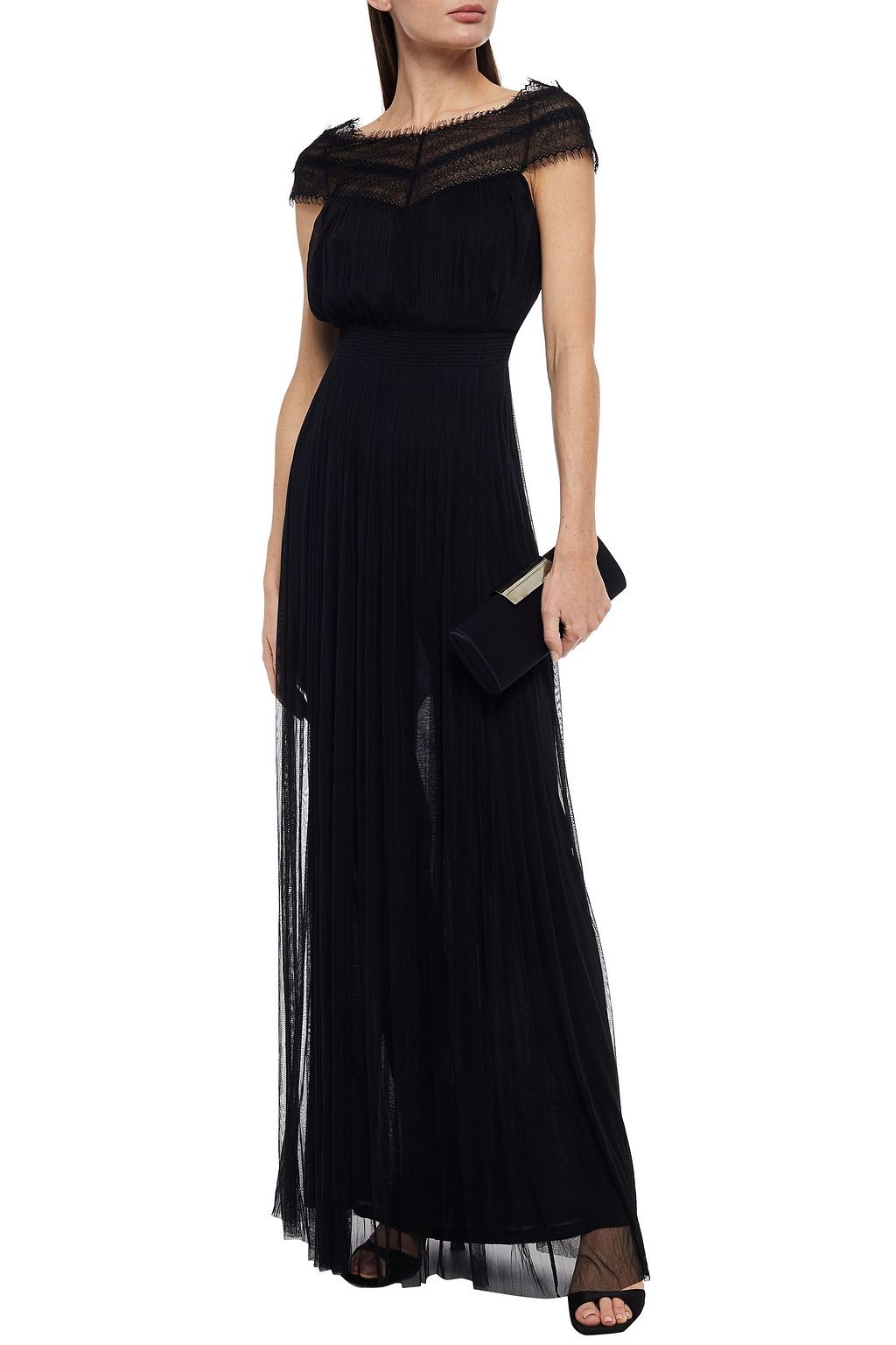 AMANDA WAKELEY Chantilly lace-paneled silk-tulle maxi dress
