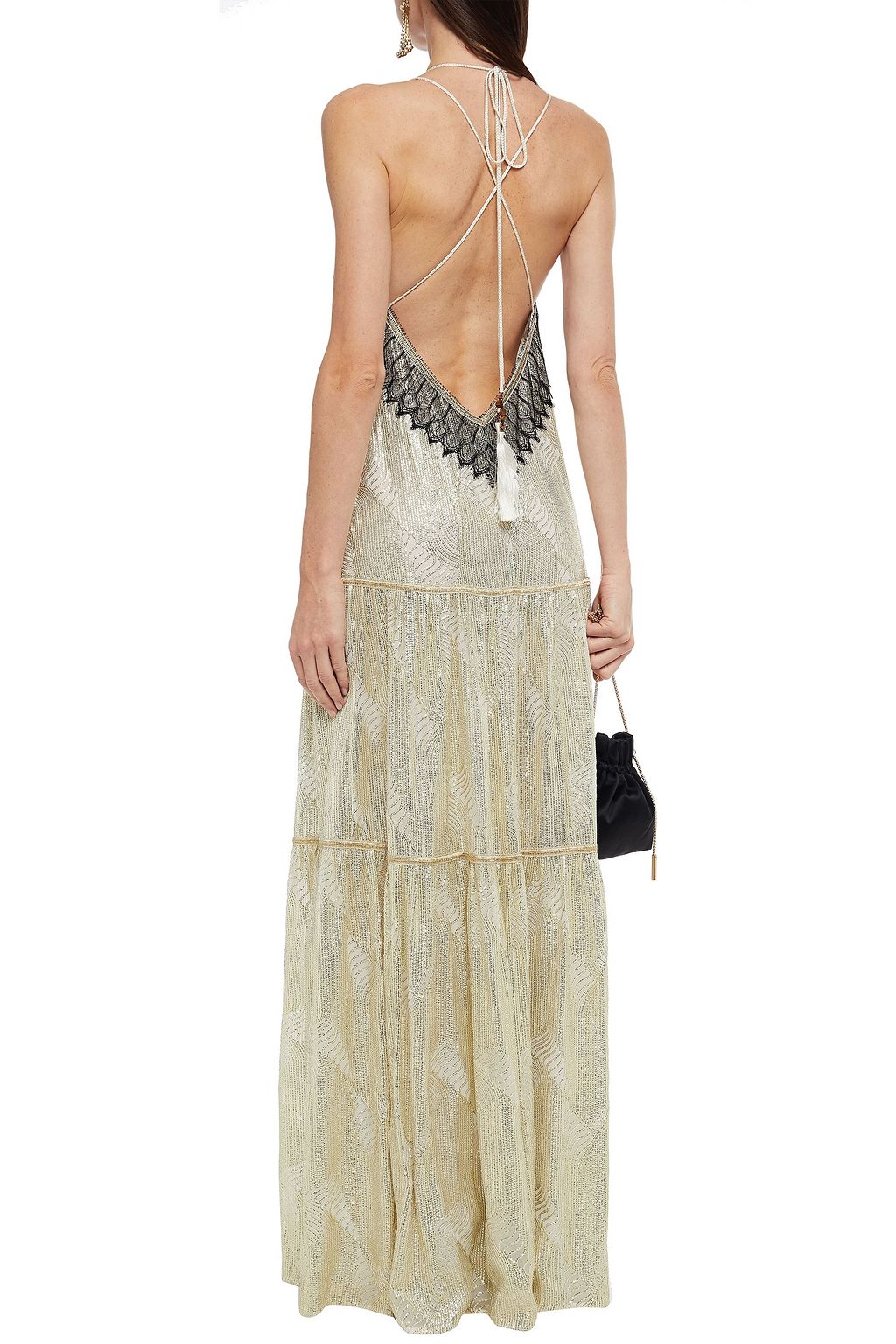 AMANDA WAKELEY Belted embellished metallic chiffon maxi dress