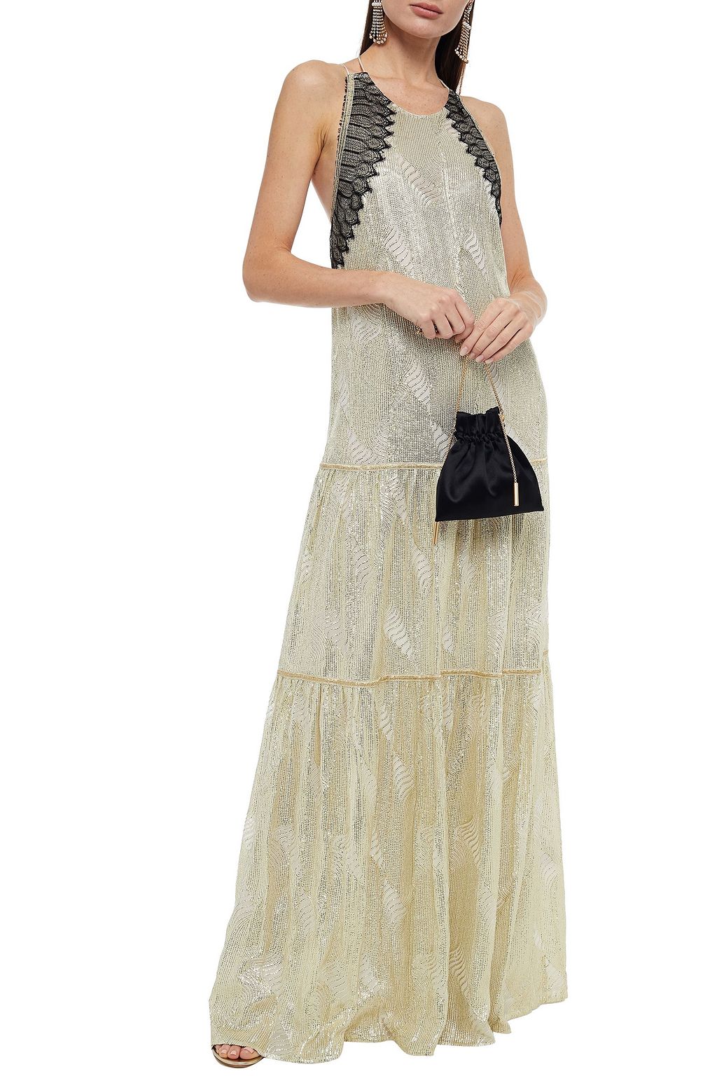 AMANDA WAKELEY Belted embellished metallic chiffon maxi dress