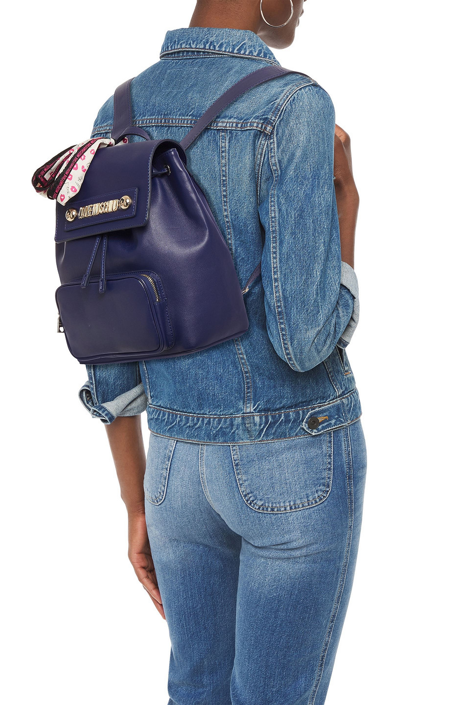 Love Moschino Embellished Faux Leather Backpack In Blue