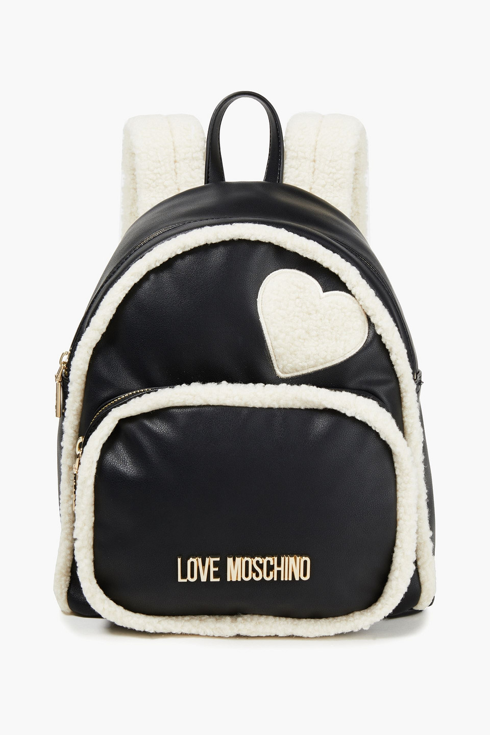 Love Moschino Faux Shearling-trimmed Faux Leather Backpack In Blue