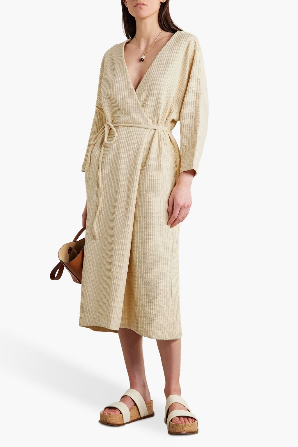 MARA HOFFMAN Tiffany textured cotton-blend midi wrap dress
