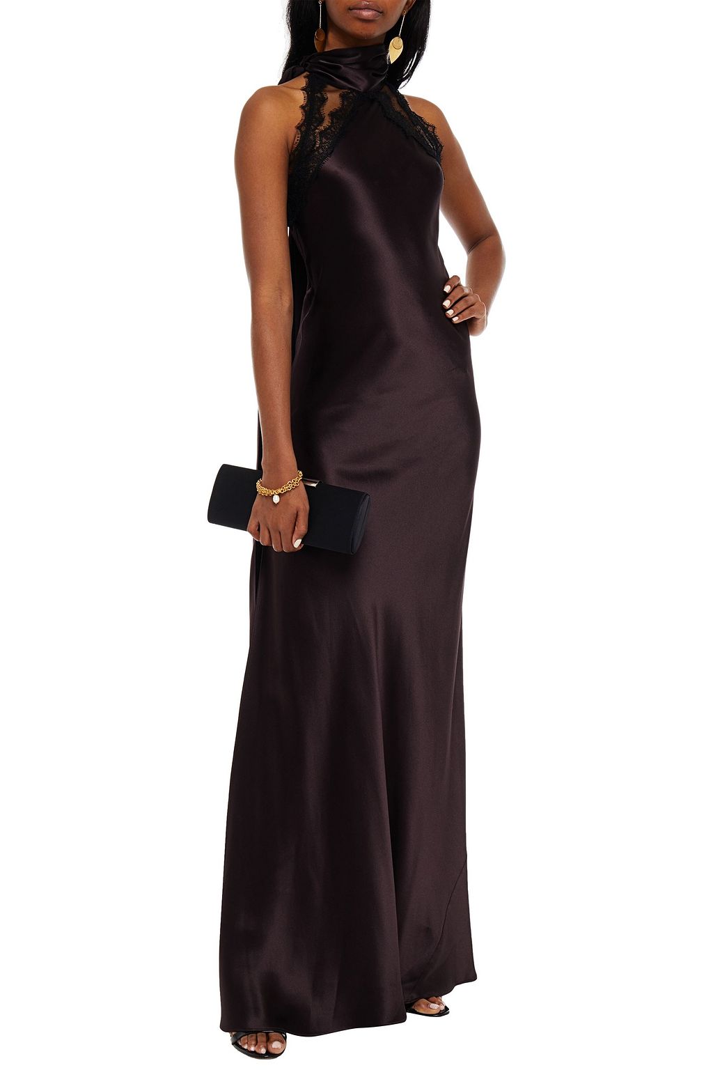AMANDA WAKELEY Lace-trimmed silk-satin crepe maxi dress