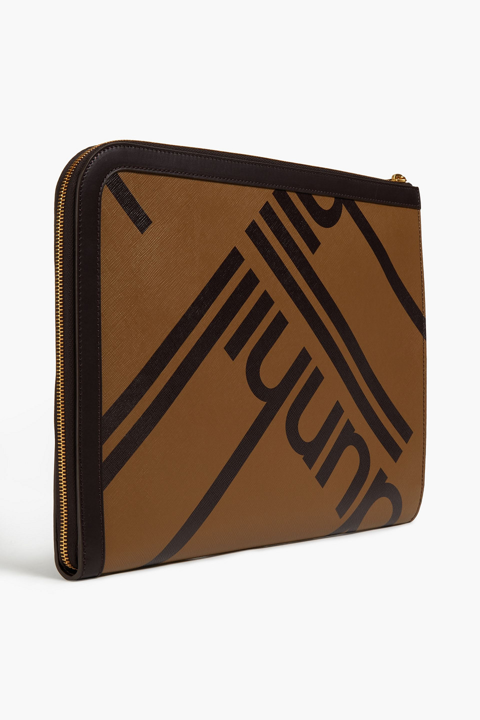 Dunhill Man Leather-trimmed Printed Coated Canvas Laptop Case In Brown