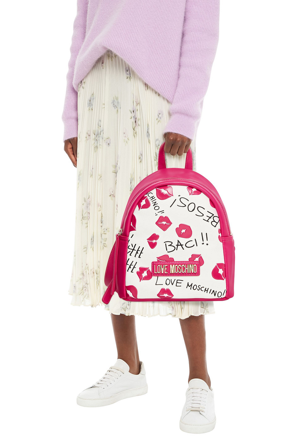 Love Moschino Embossed Printed Faux Leather Backpack In Pink