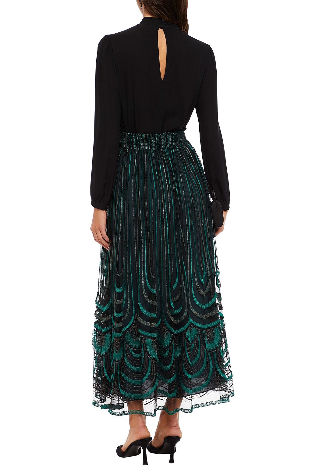 AMANDA WAKELEY Frayed metallic embroidered tulle maxi skirt