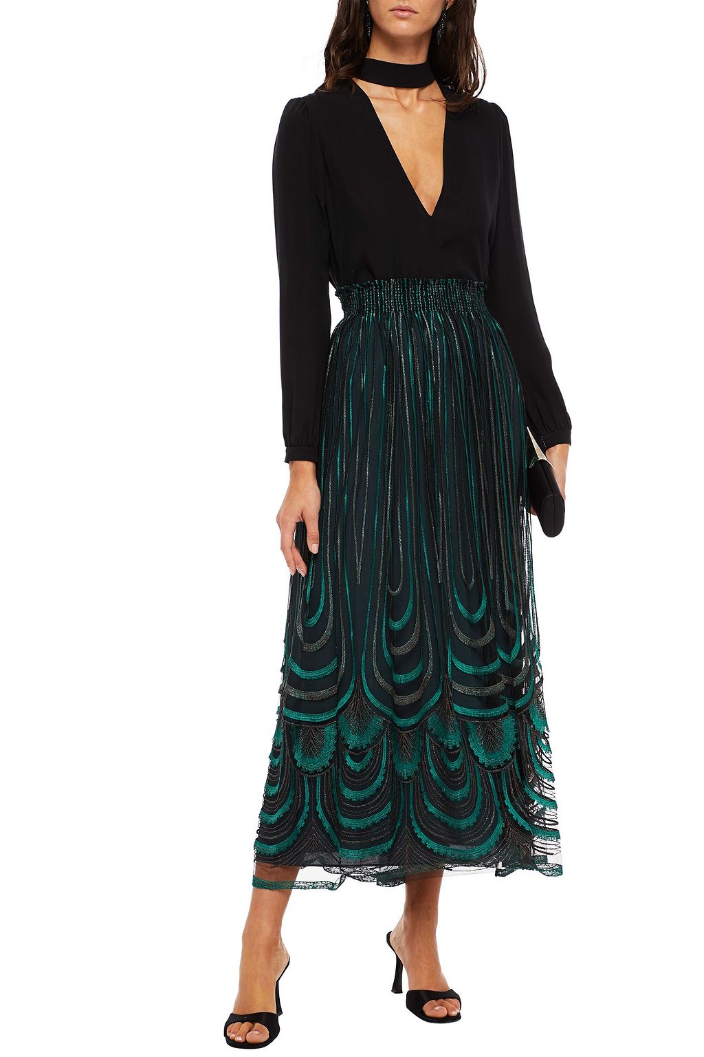 AMANDA WAKELEY Frayed metallic embroidered tulle maxi skirt