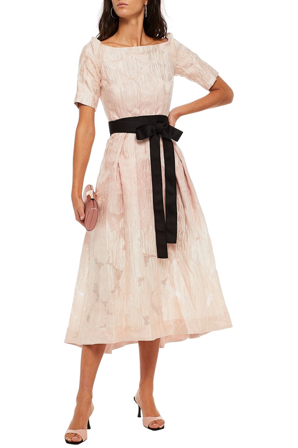 AMANDA WAKELEY Belted metallic floral-jacquard midi dress