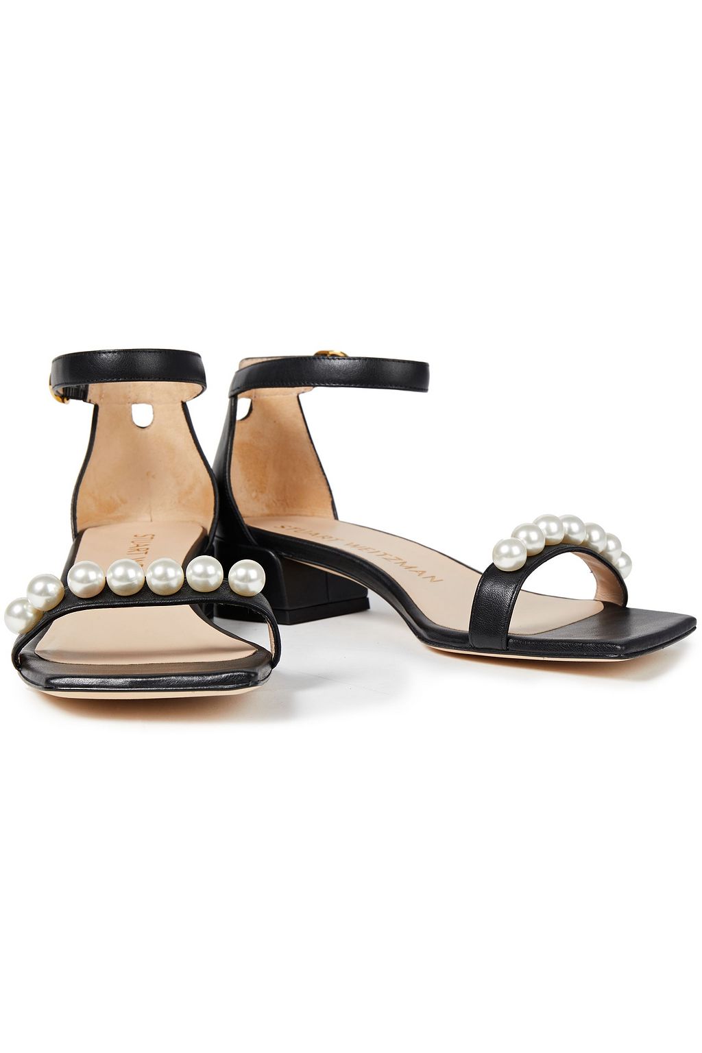 STUART WEITZMAN Faux pearl-embellished leather sandals