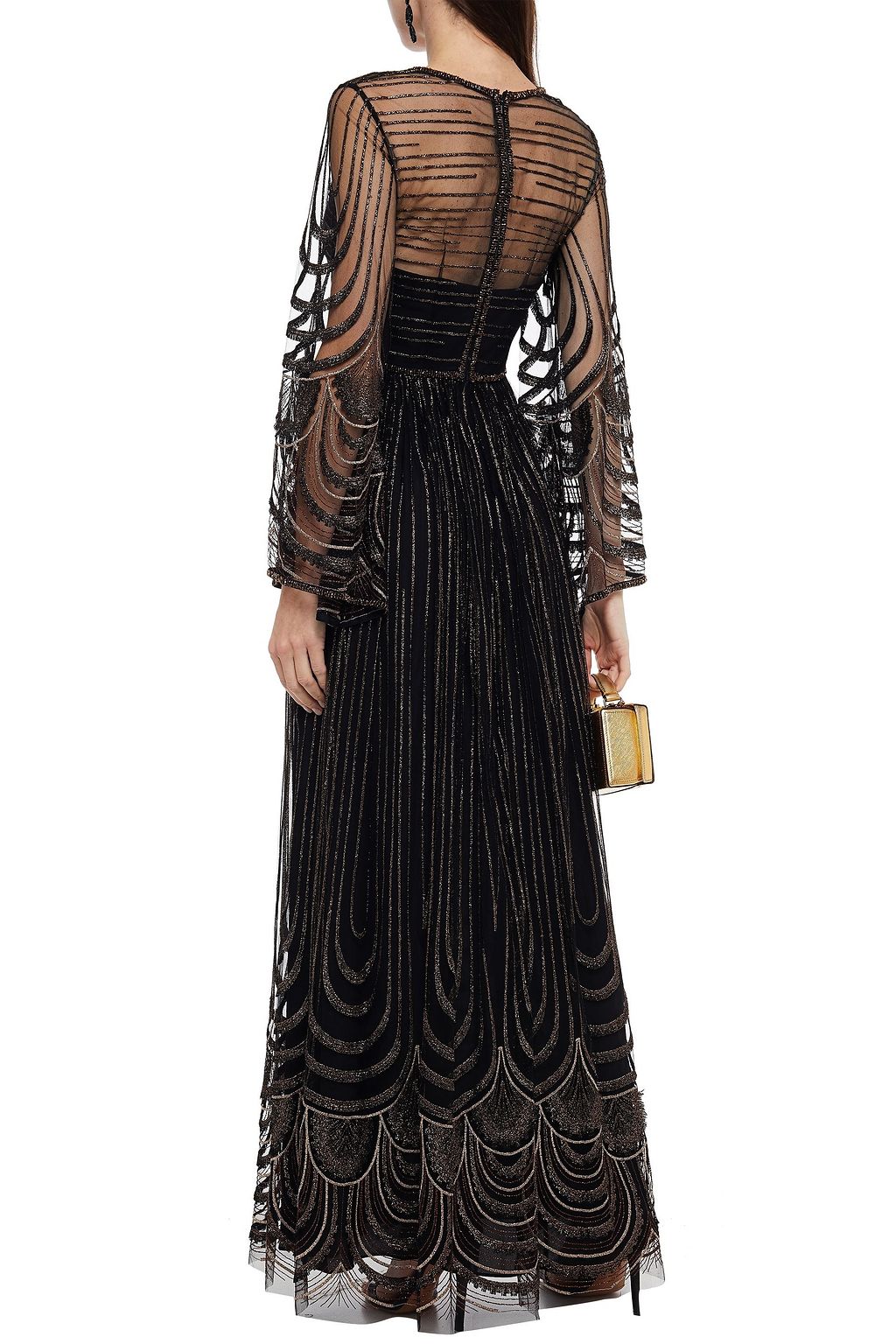 AMANDA WAKELEY Fringed embellished gathered tulle maxi dress