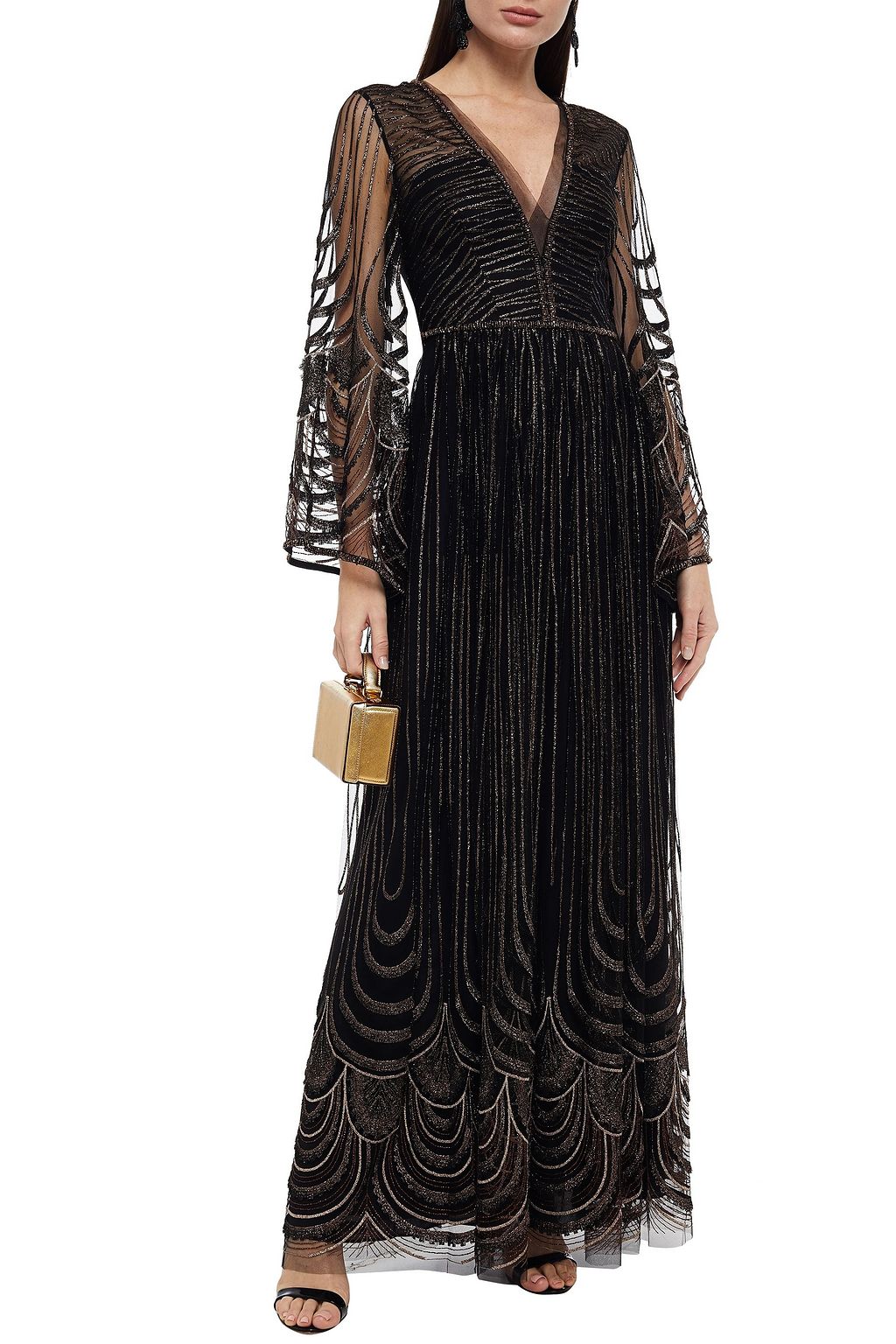 AMANDA WAKELEY Fringed embellished gathered tulle maxi dress