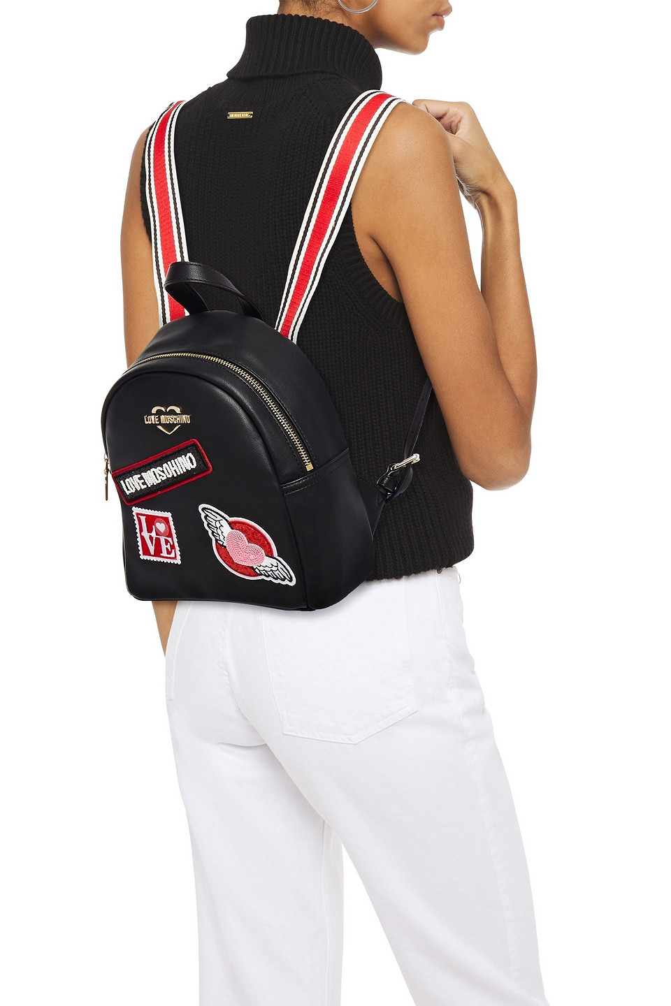 Love Moschino Embellished Faux Leather Backpack In Black