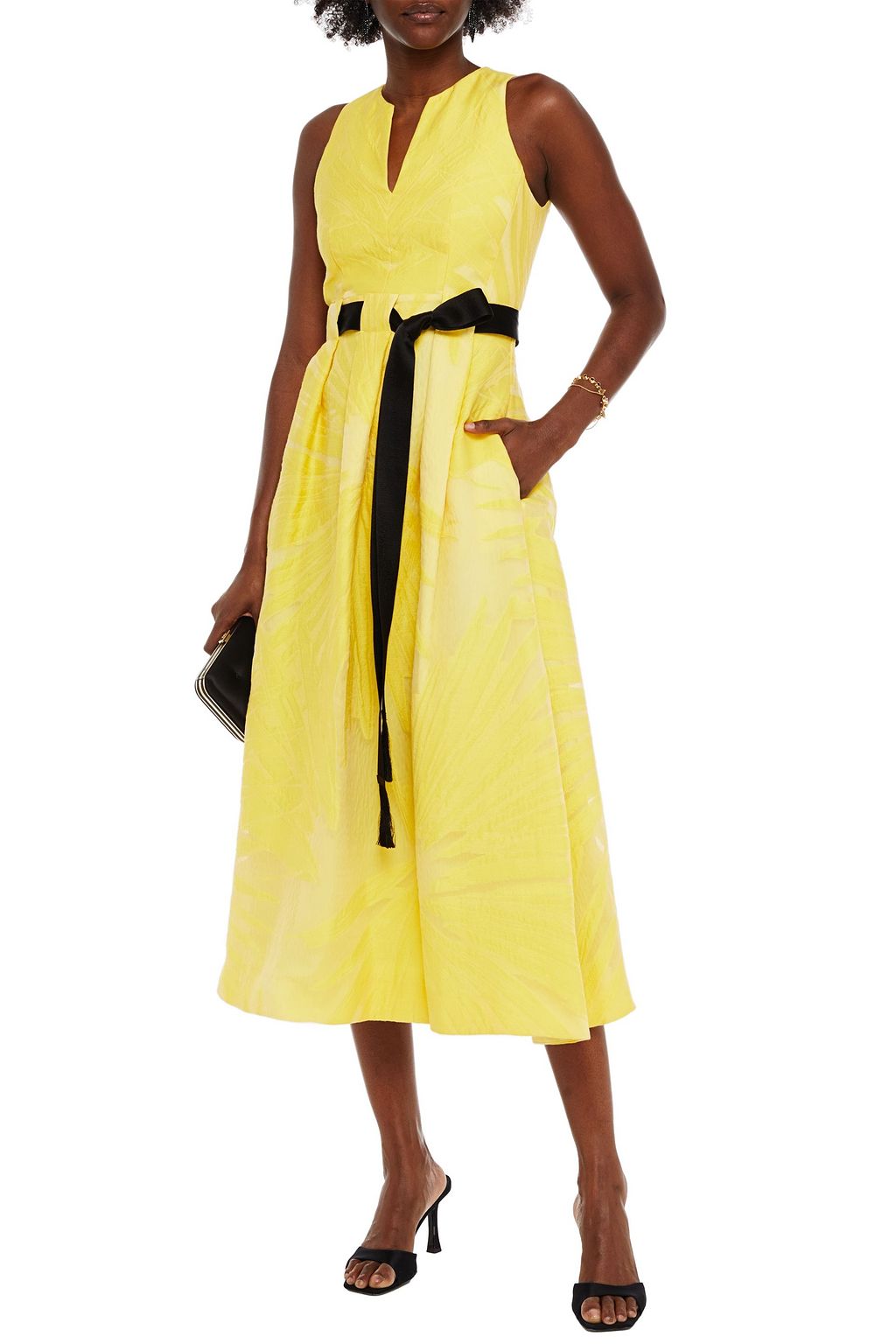 AMANDA WAKELEY Belted pleated fil coupé silk-blend midi dress