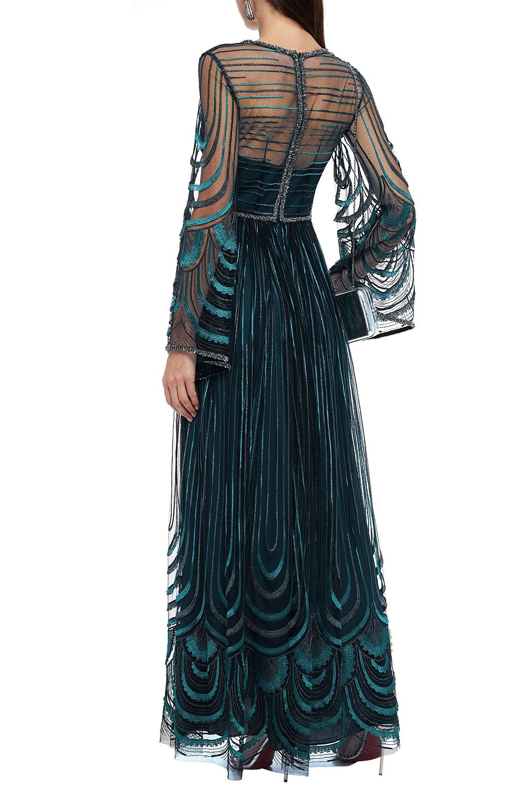 AMANDA WAKELEY Fringed embellished gathered tulle maxi dress