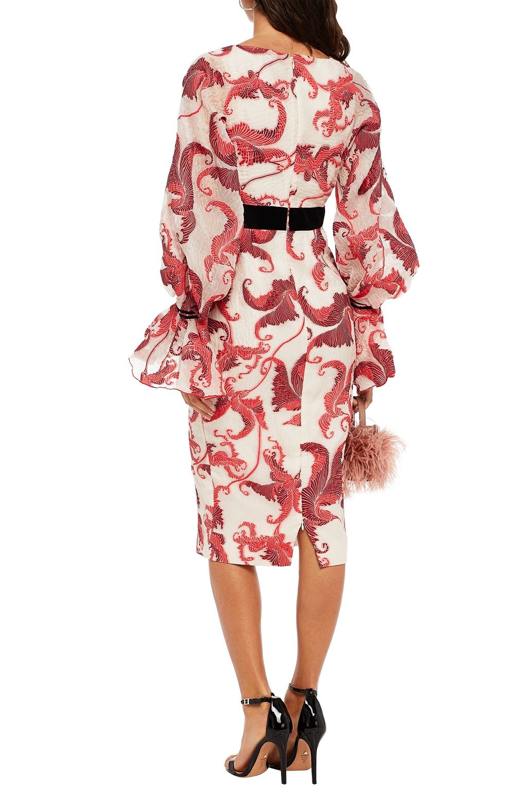 AMANDA WAKELEY Velvet-trimmed silk-blend cloqué midi dress