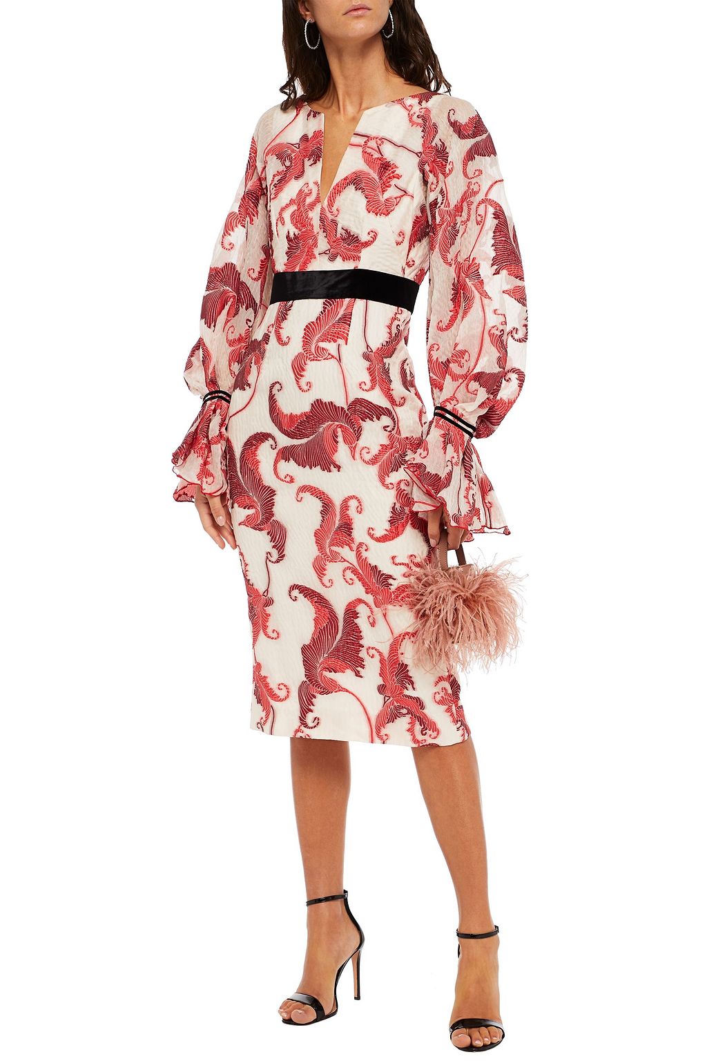 AMANDA WAKELEY Velvet-trimmed silk-blend cloqué midi dress