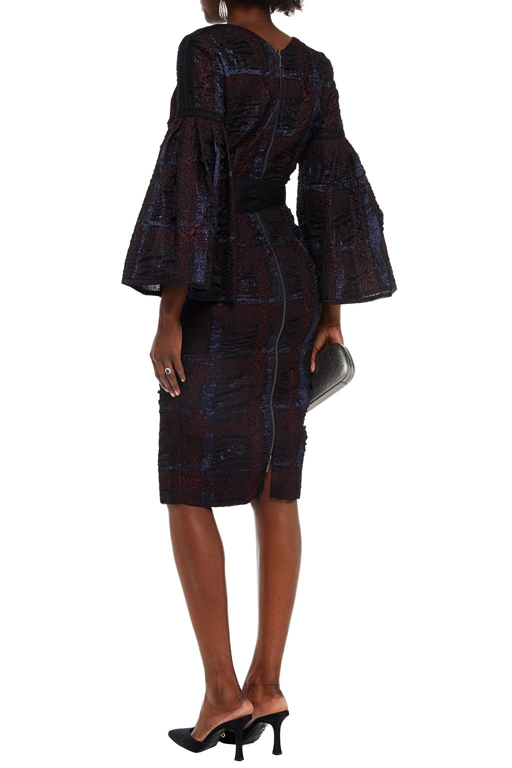 AMANDA WAKELEY Tie-front metallic checked cloqué dress