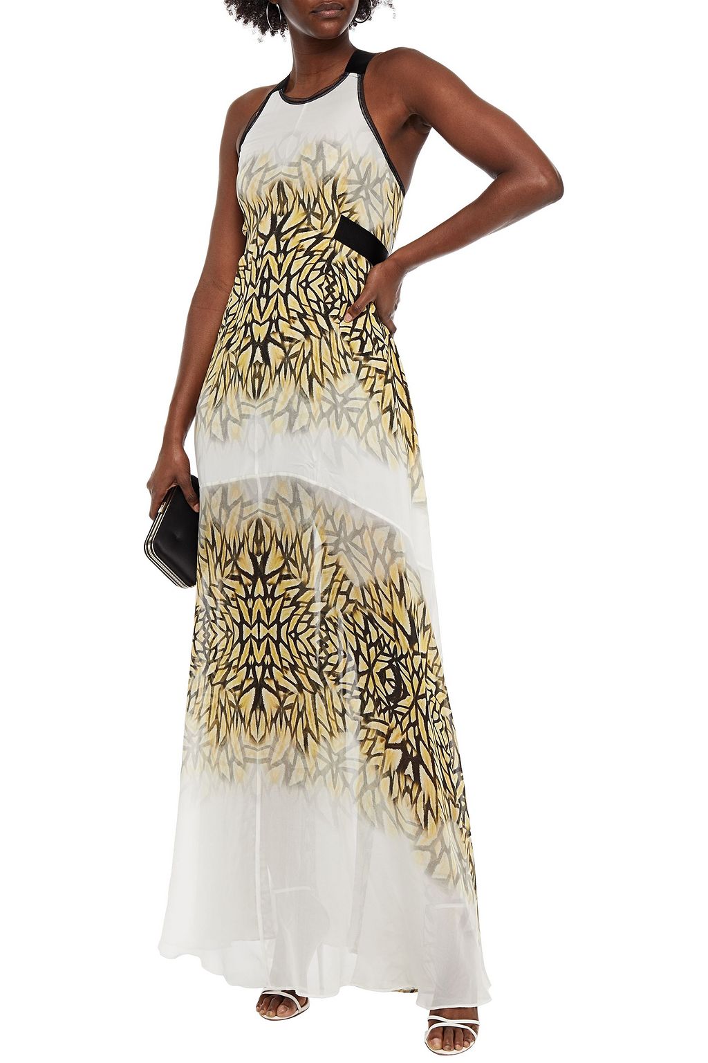 AMANDA WAKELEY Belted satin-trimmed printed silk-chiffon maxi dress