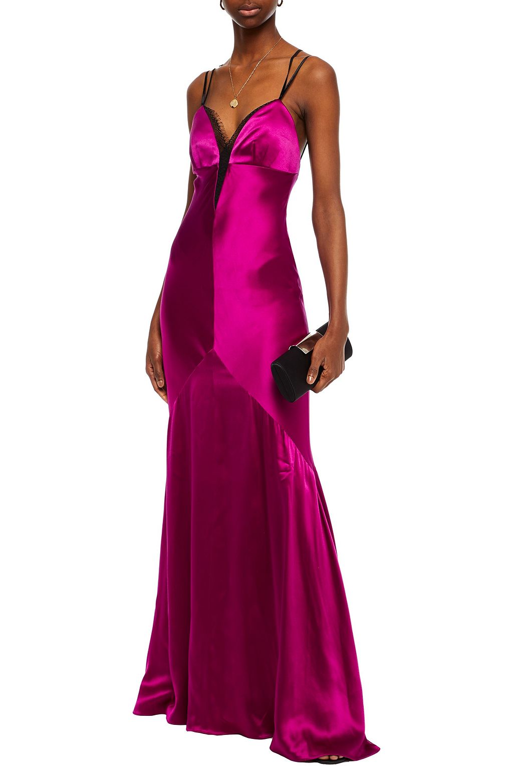 AMANDA WAKELEY Lace-trimmed silk-satin crepe maxi slip dress