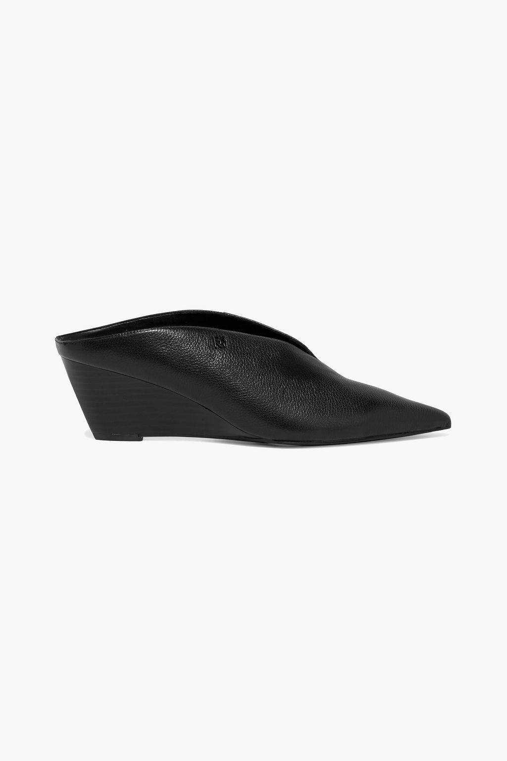 black leather wedge mules