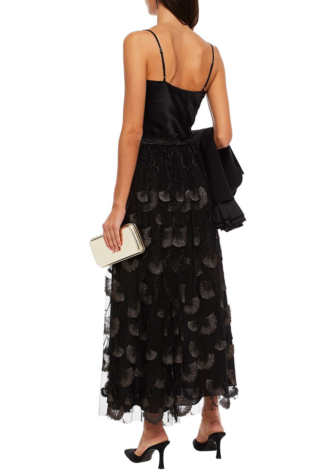 AMANDA WAKELEY Frayed metallic embroidered tulle maxi skirt