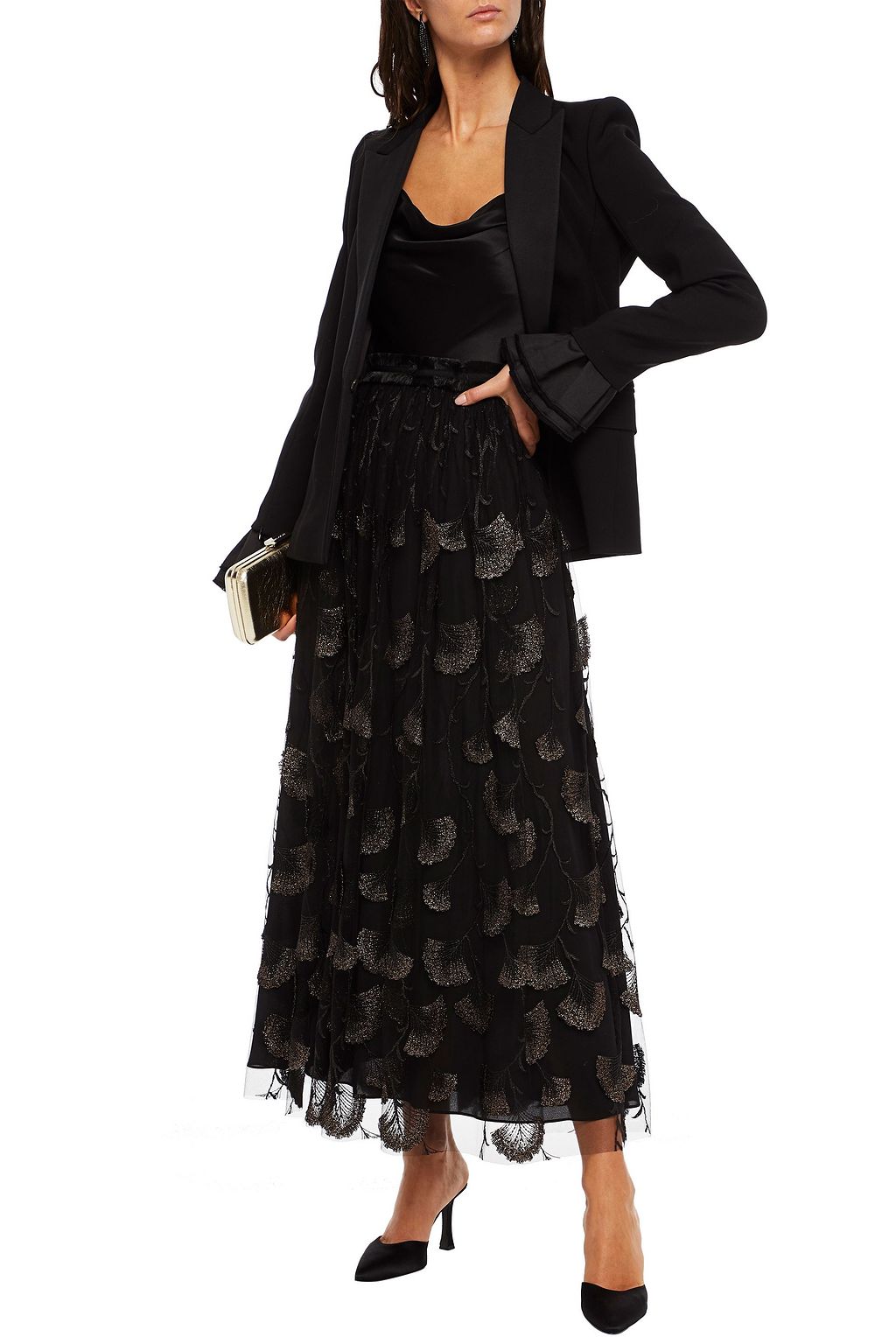 AMANDA WAKELEY Frayed metallic embroidered tulle maxi skirt