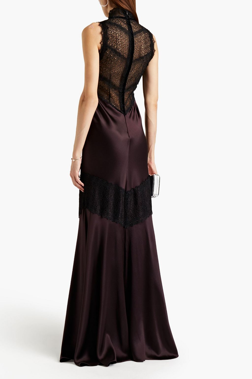 AMANDA WAKELEY Lace-paneled silk-satin crepe maxi dress