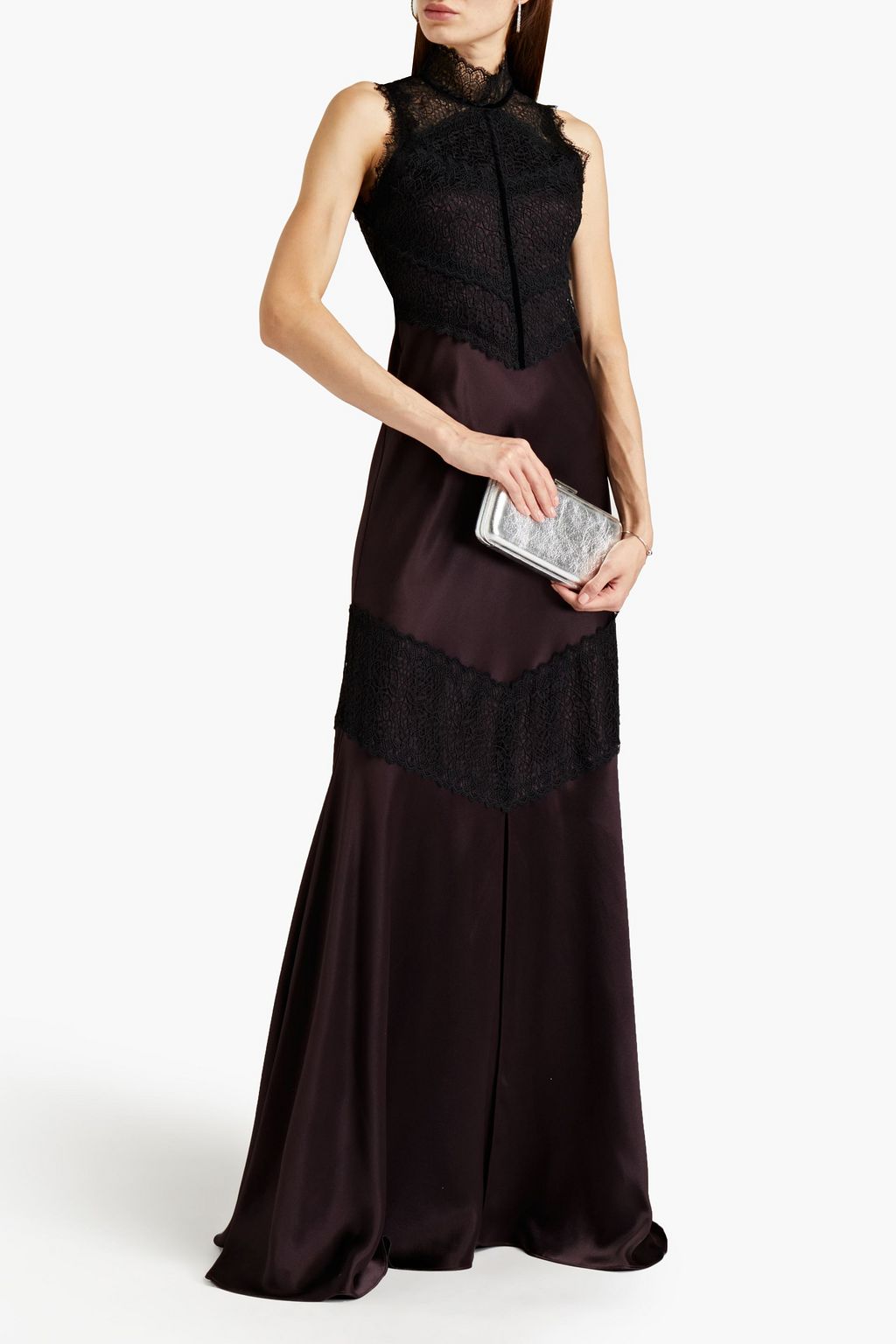 AMANDA WAKELEY Lace-paneled silk-satin crepe maxi dress