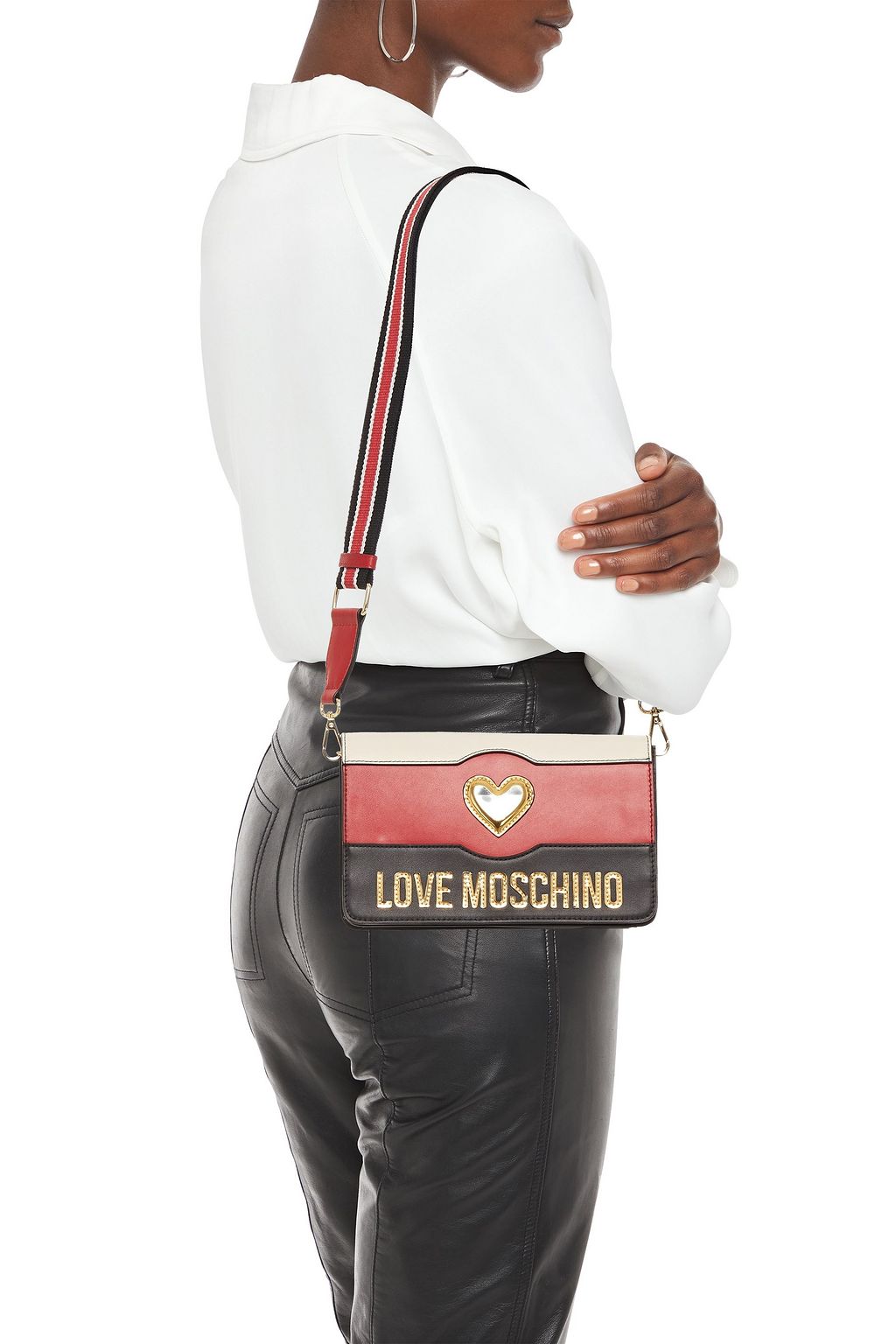 LOVE MOSCHINO Appliquéd striped leather shoulder bag