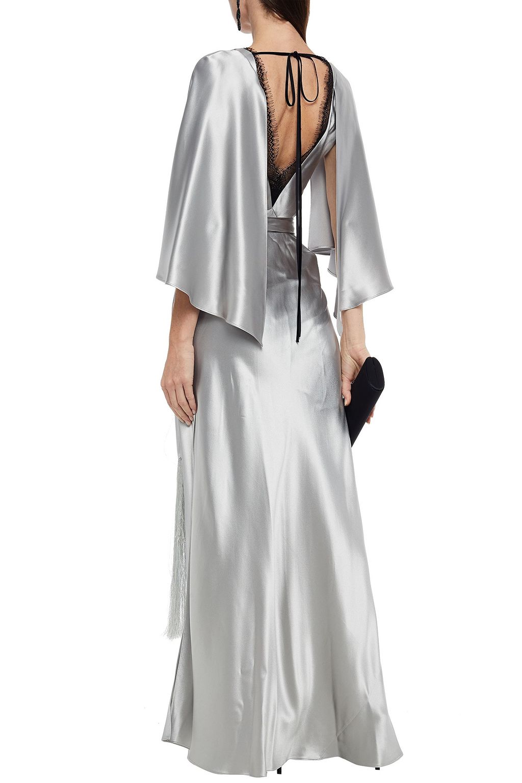 AMANDA WAKELEY Belted lace-trimmed silk-satin crepe gown