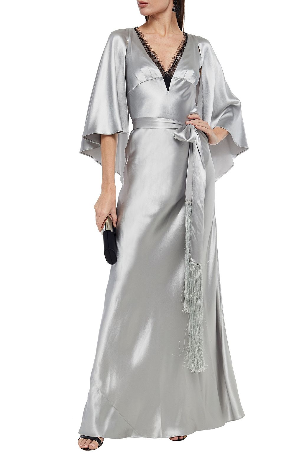 AMANDA WAKELEY Belted lace-trimmed silk-satin crepe gown