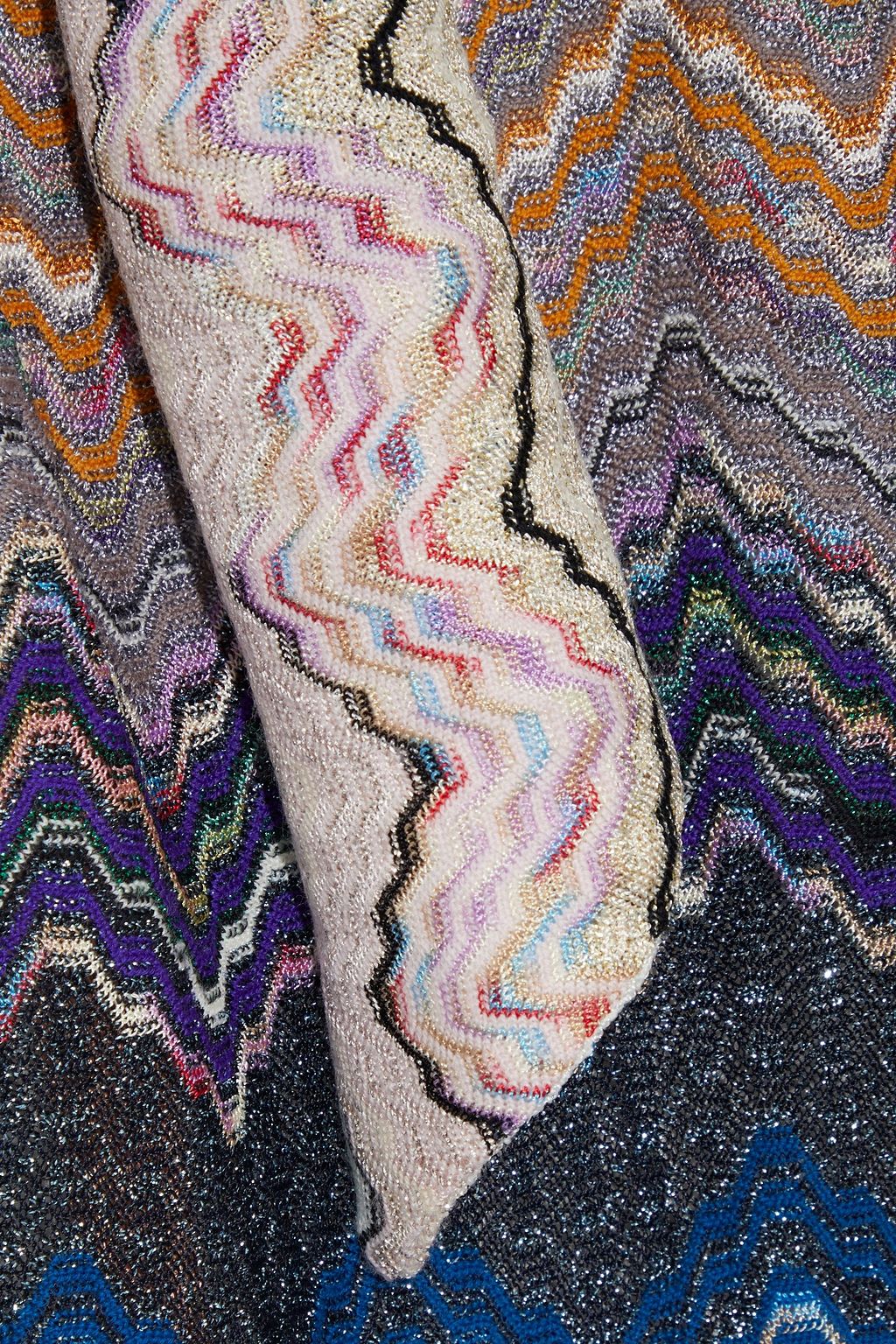 MISSONI Draped metallic crochetknit mini wrap dress THE