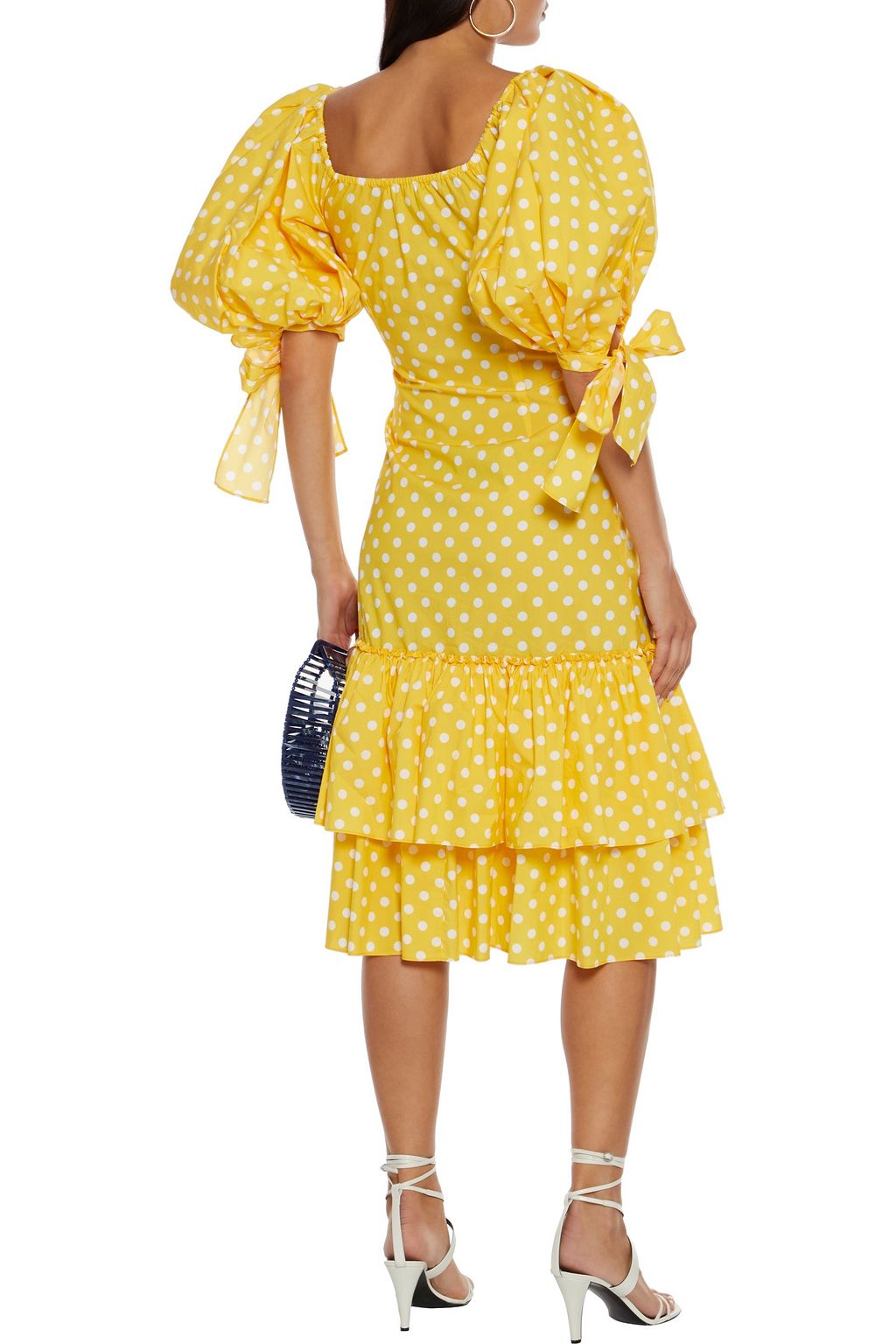 CAROLINE CONSTAS Nella tiered polka-dot cotton-blend poplin midi dress