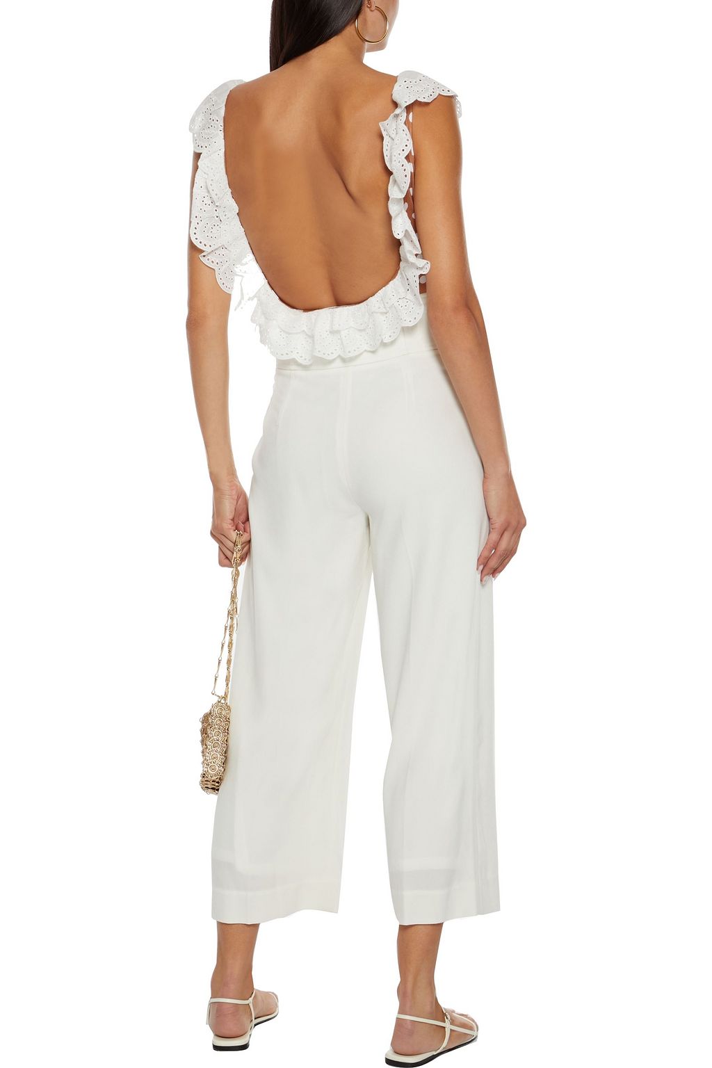 CAROLINE CONSTAS Amara broderie anglaise-trimmed polka-dot stretch-jersey bodysuit