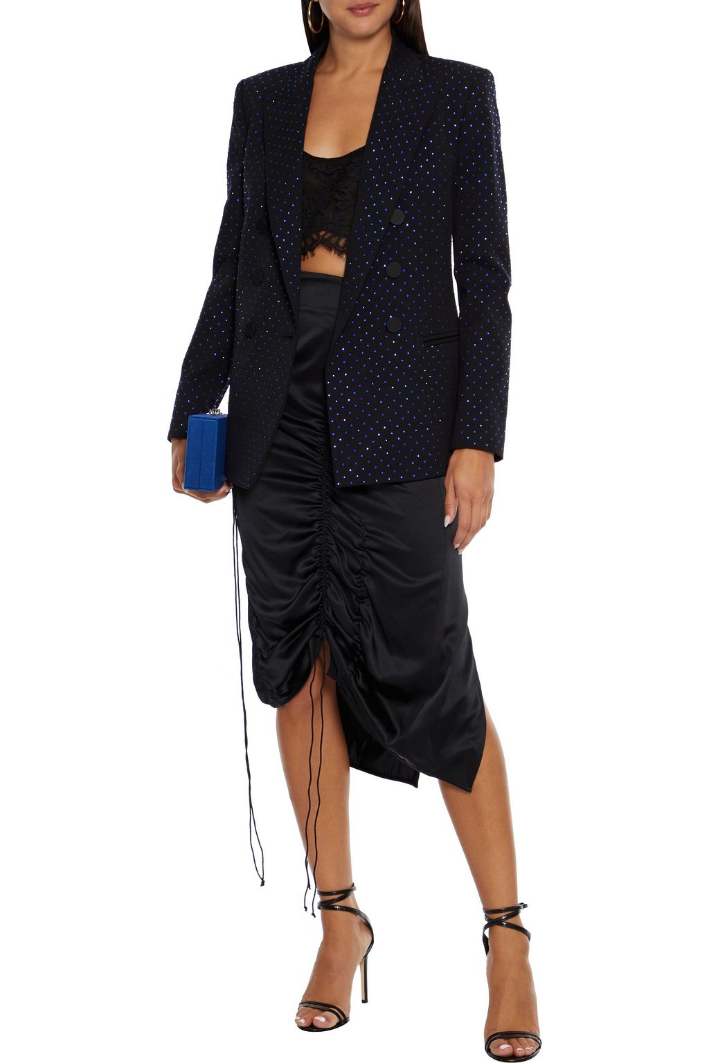 DUNDAS Double-breasted crystal-embellished stretch-wool blazer