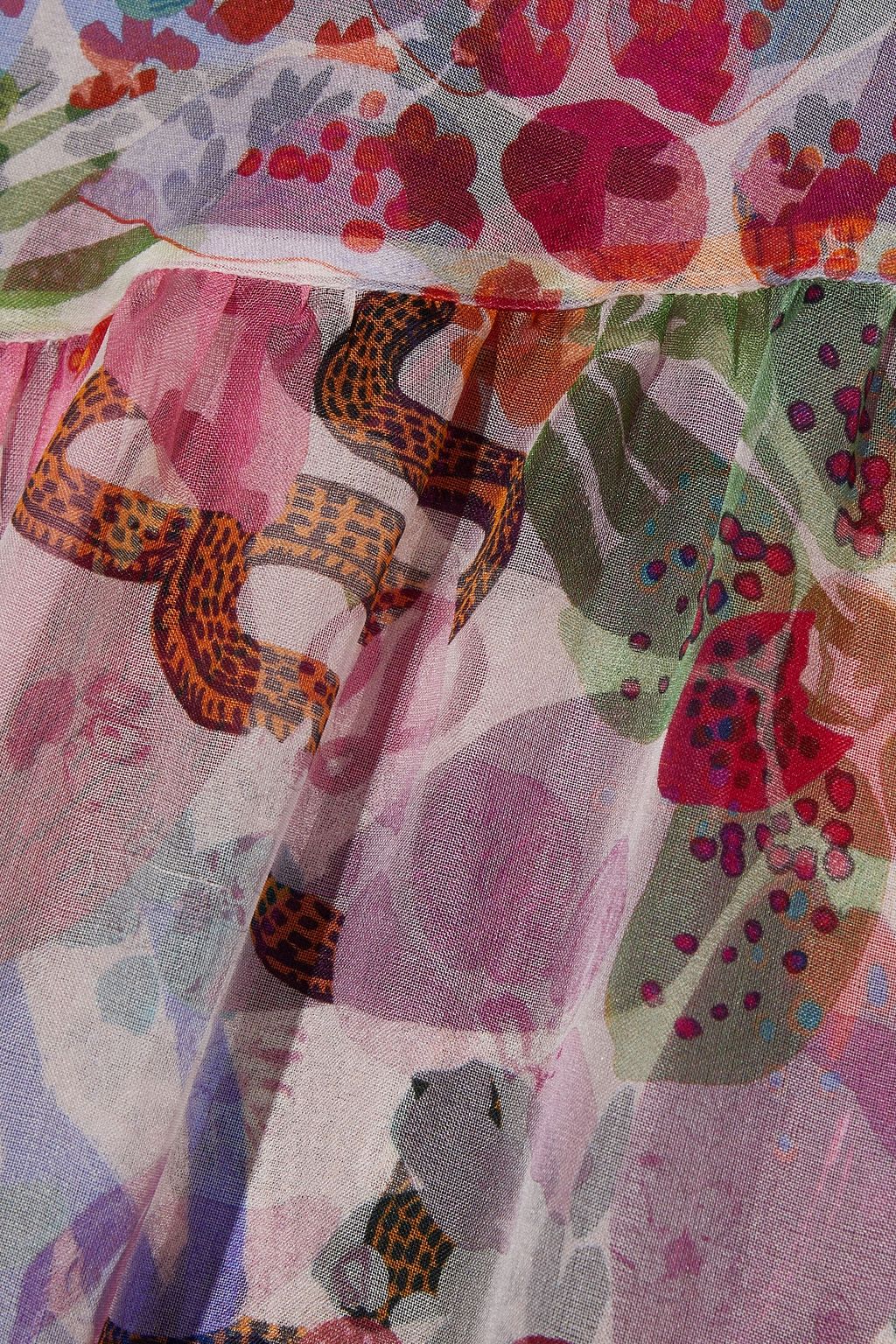 DUNDAS Tiered Swiss dot-paneled floral-print silk-organza maxi skirt