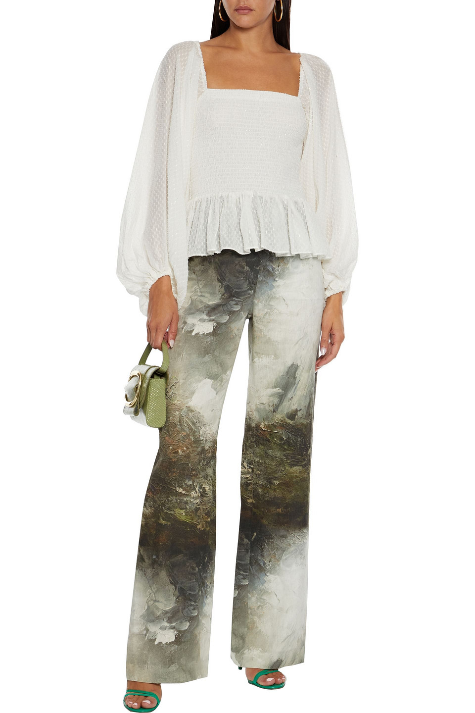 Caroline Constas Blair Shirred Metallic Fil Coupé Chiffon Blouse In White