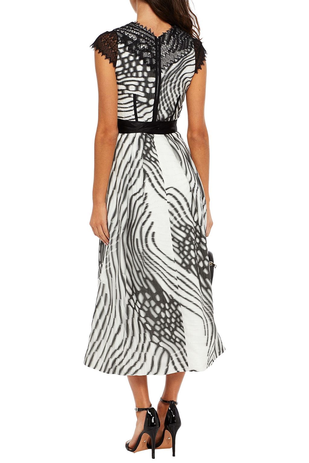 AMANDA WAKELEY Lace-paneled printed cotton-blend cloqué midi dress