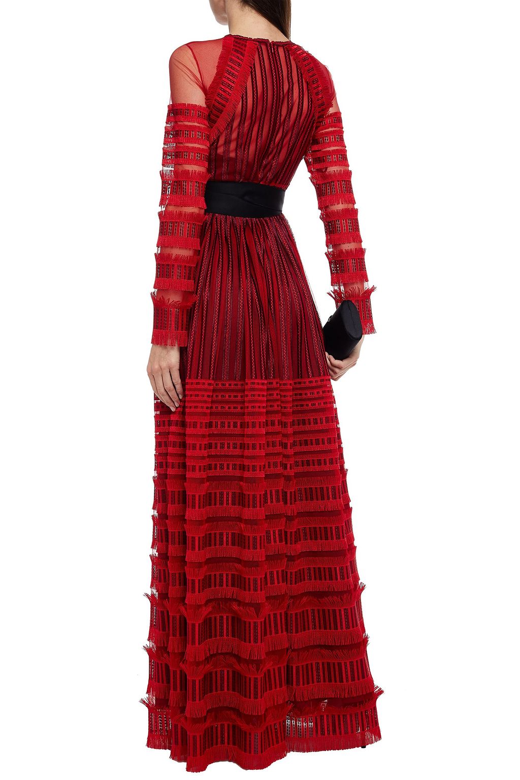 AMANDA WAKELEY Belted fringed embroidered tulle gown