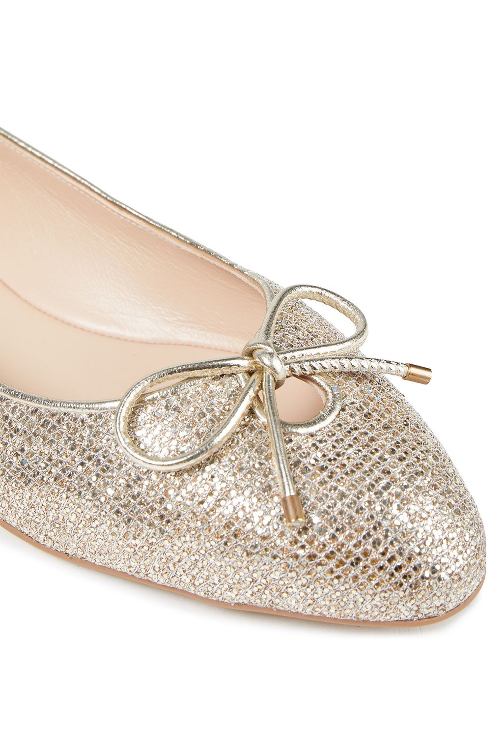 STUART WEITZMAN Bow-embellished glittered lurex ballet flats
