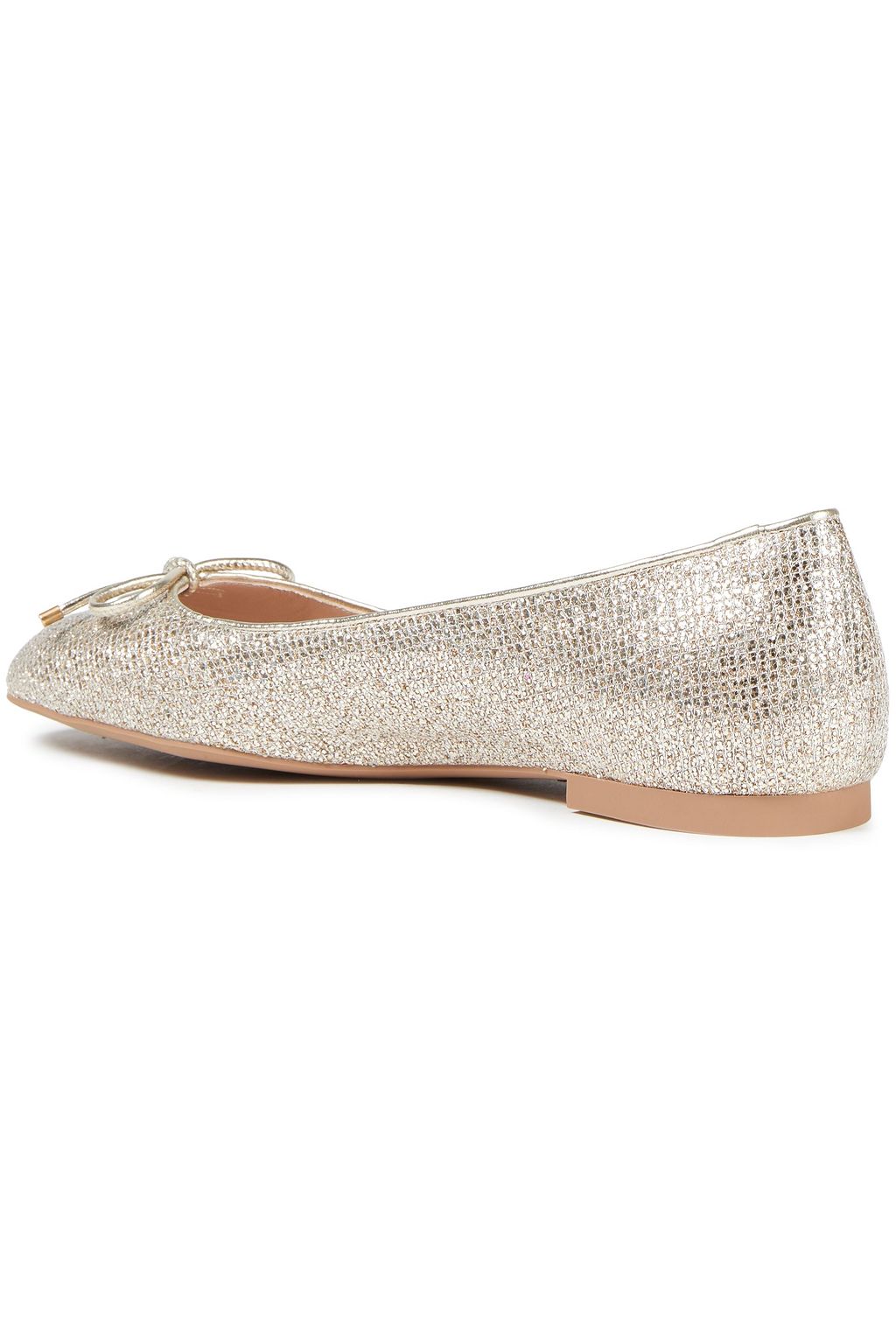 STUART WEITZMAN Bow-embellished glittered lurex ballet flats