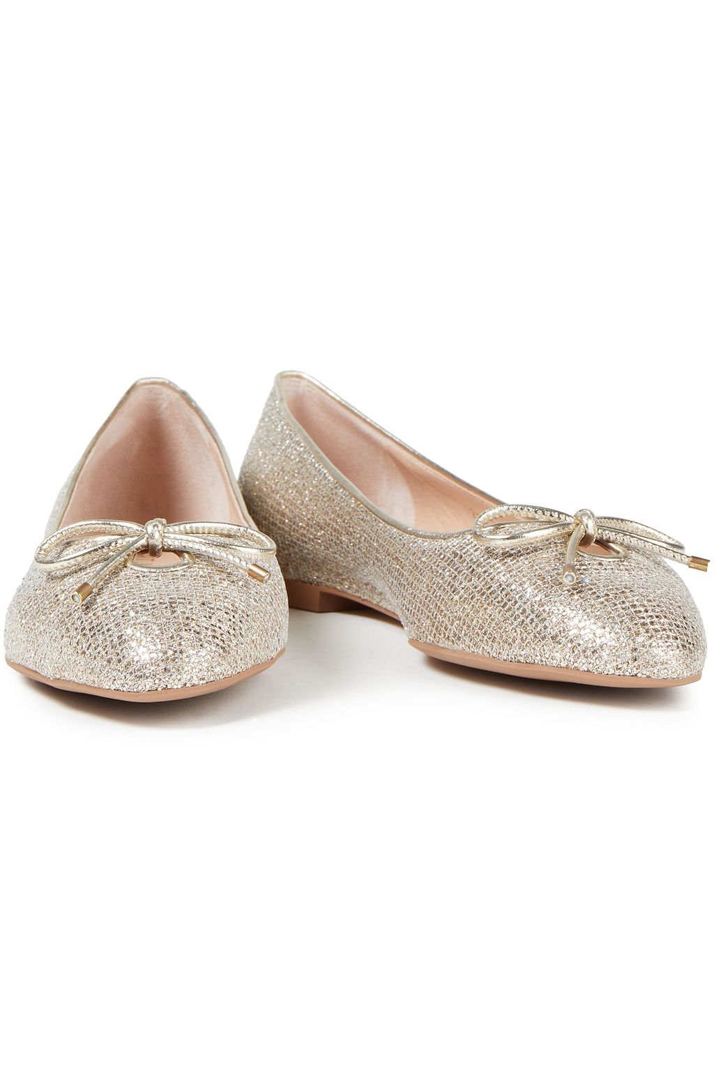STUART WEITZMAN Bow-embellished glittered lurex ballet flats
