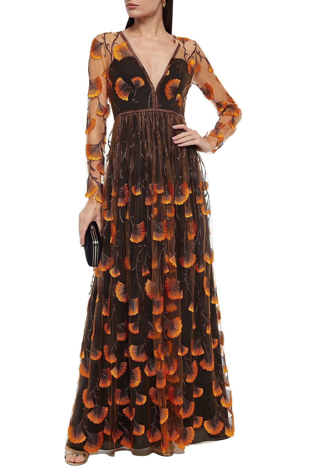 AMANDA WAKELEY Frayed metallic embroidered tulle maxi dress