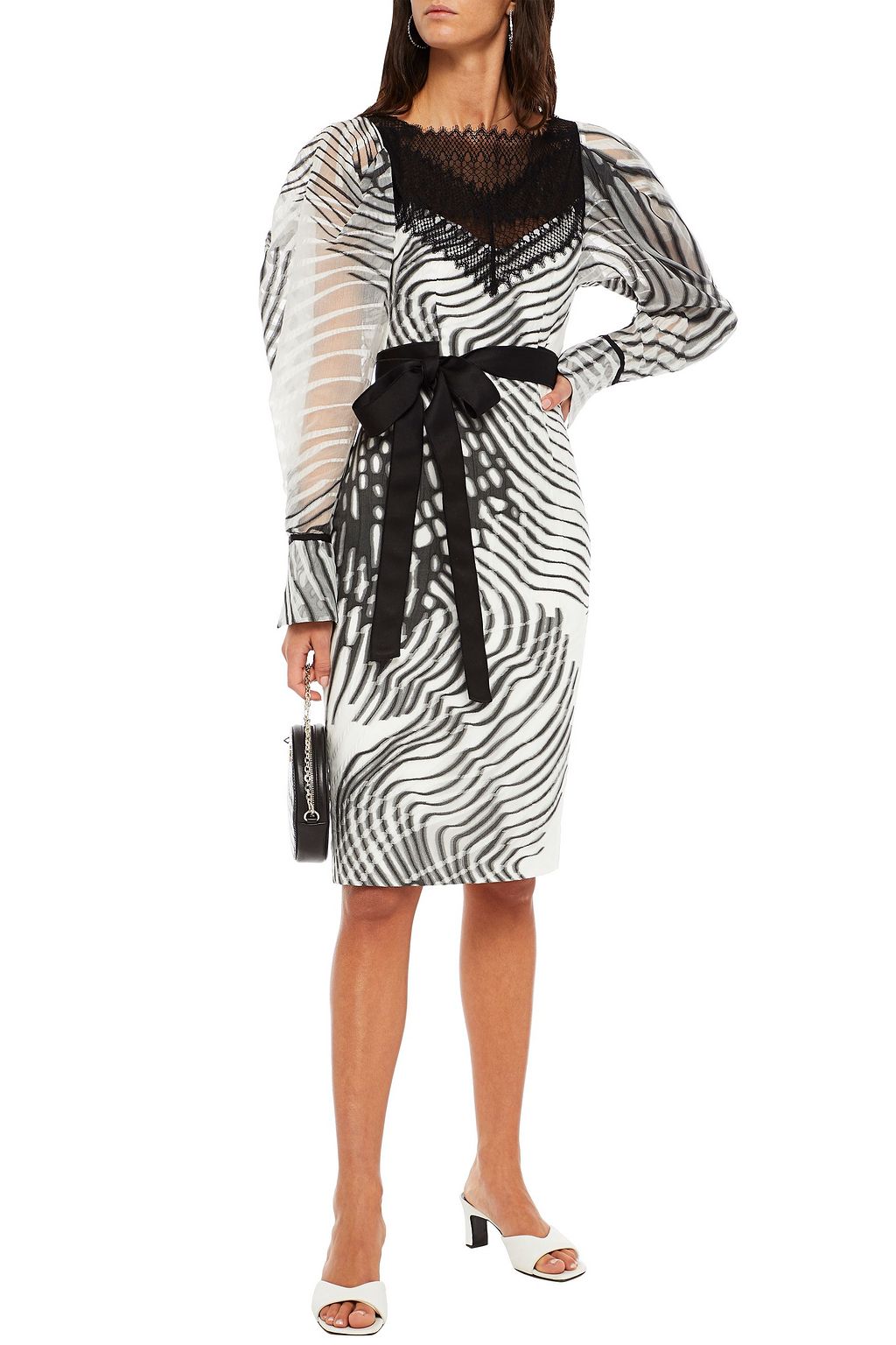 AMANDA WAKELEY Tie-front lace-paneled printed cotton-blend cloqué dress