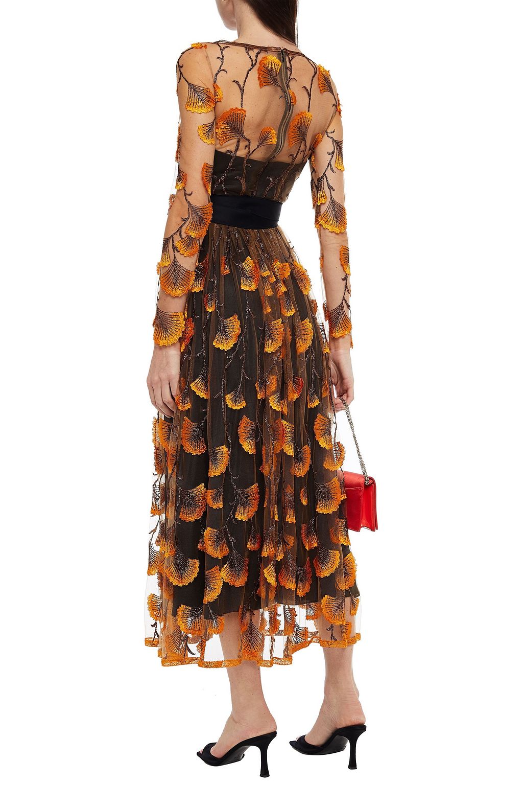 AMANDA WAKELEY Belted satin-trimmed metallic embroidered tulle midi dress