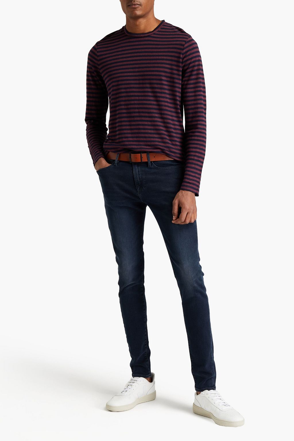 FRAME Slim-fit striped linen-jersey T-shirt