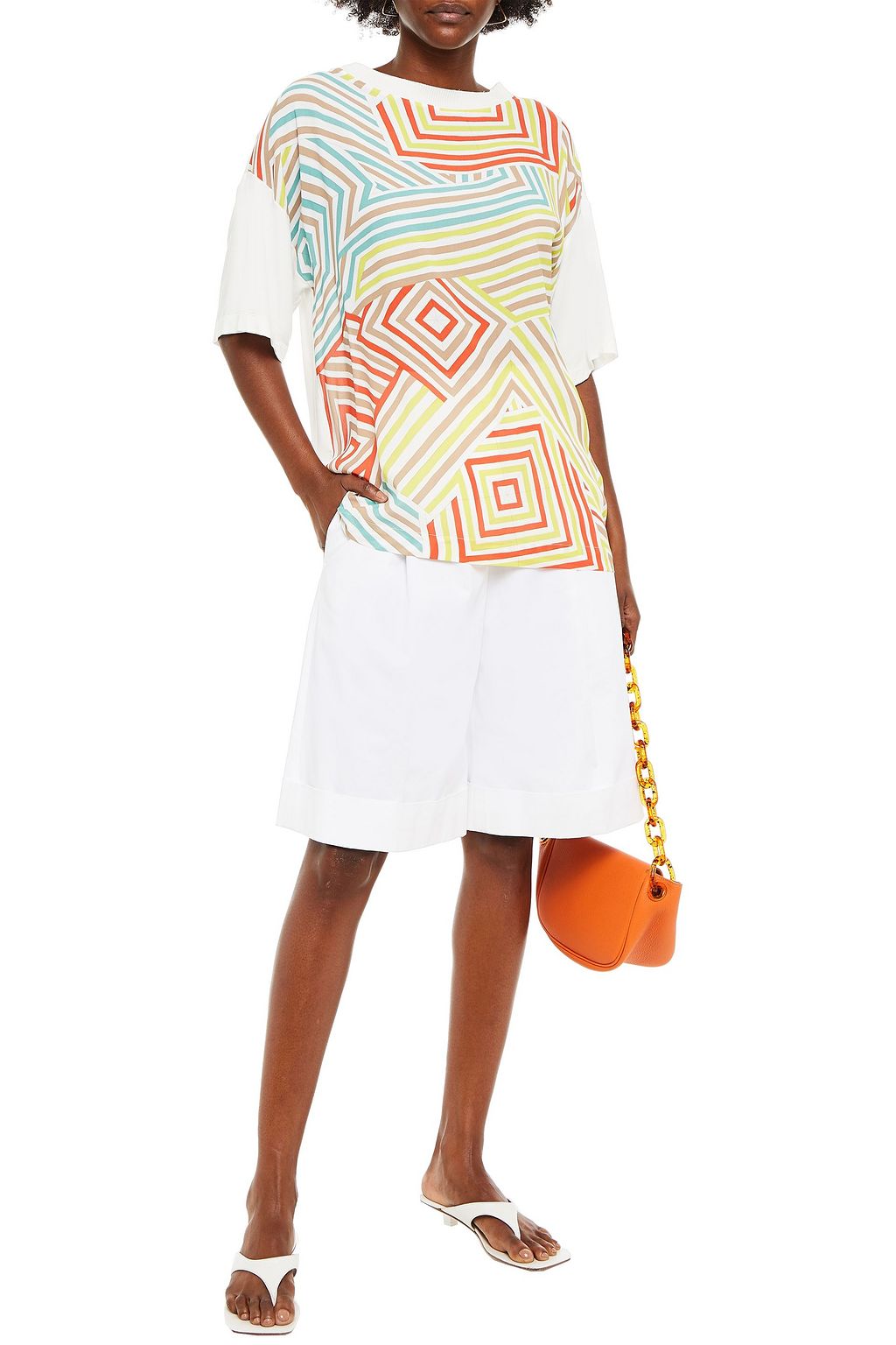 M MISSONI Jersey-paneled printed crepe de chine T-shirt