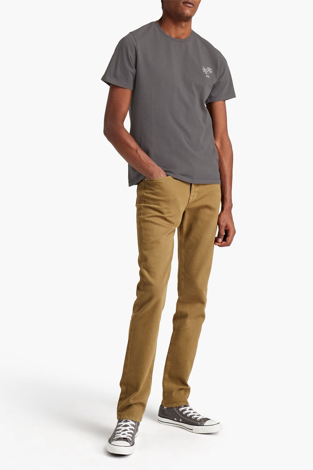 FRAME Embroidered cotton-jersey T-shirt