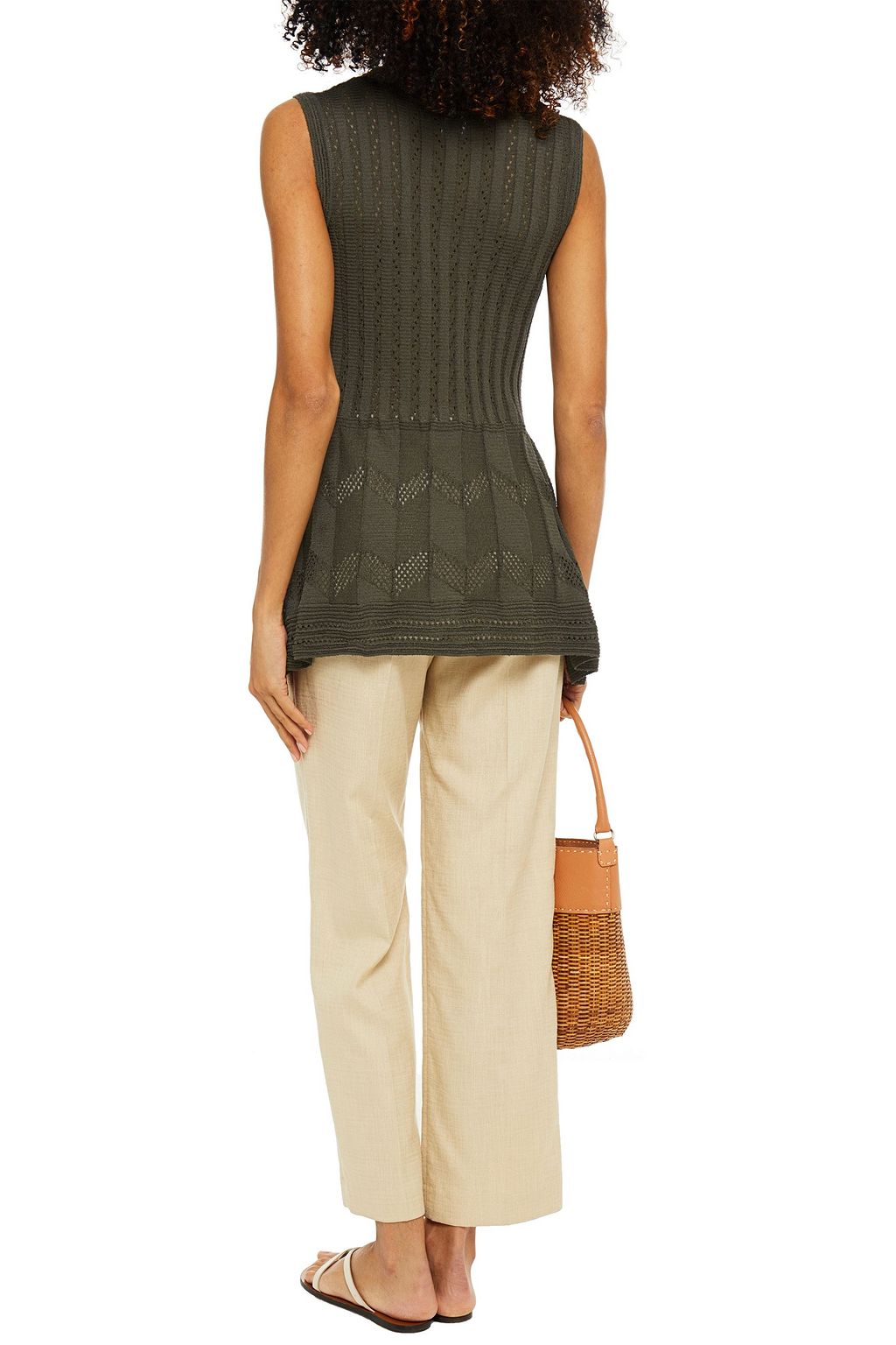 M MISSONI Pleated pointelle-knit peplum top